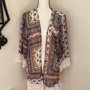 Rewind Multicolor Kimono with Lace Trim medium